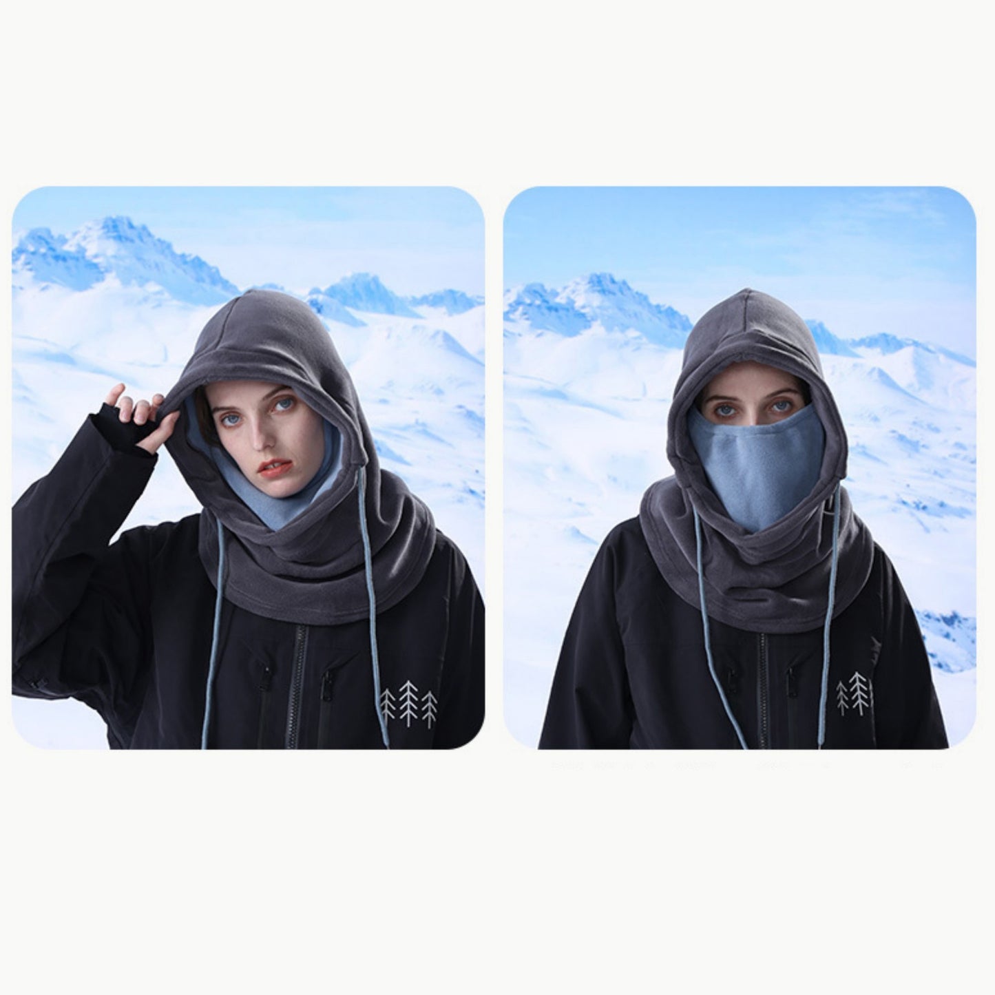 Anna-Kaci Unisex Fleece Hooded Face Cover with Drawstring Neck Warmer for Cold Weather