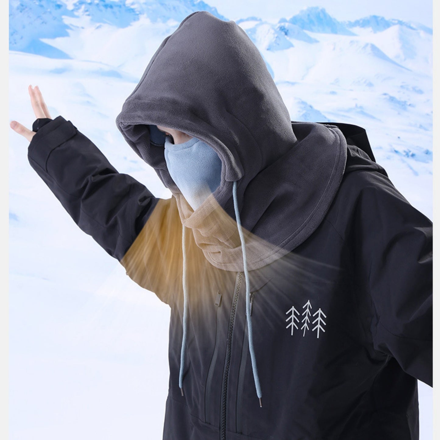 Anna-Kaci Unisex Fleece Hooded Face Cover with Drawstring Neck Warmer for Cold Weather