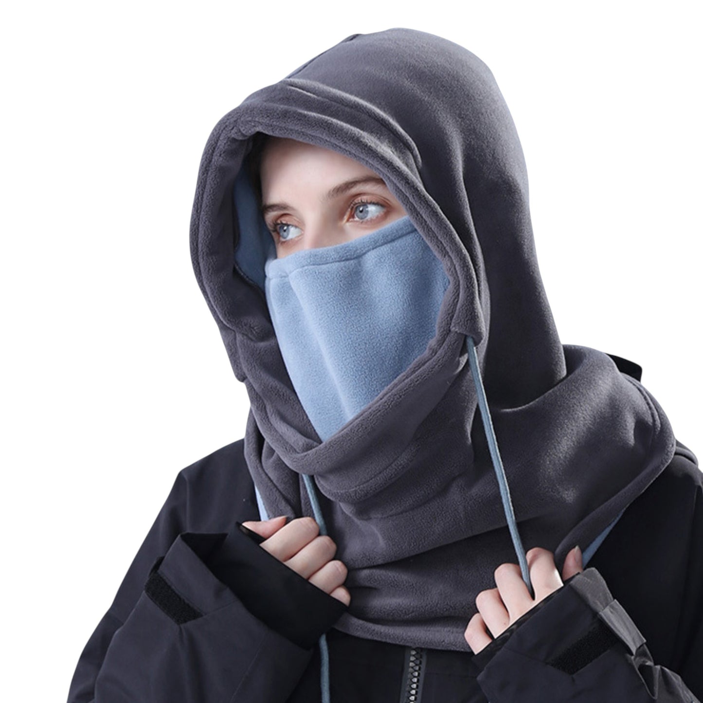 Anna-Kaci Unisex Fleece Hooded Face Cover with Drawstring Neck Warmer for Cold Weather