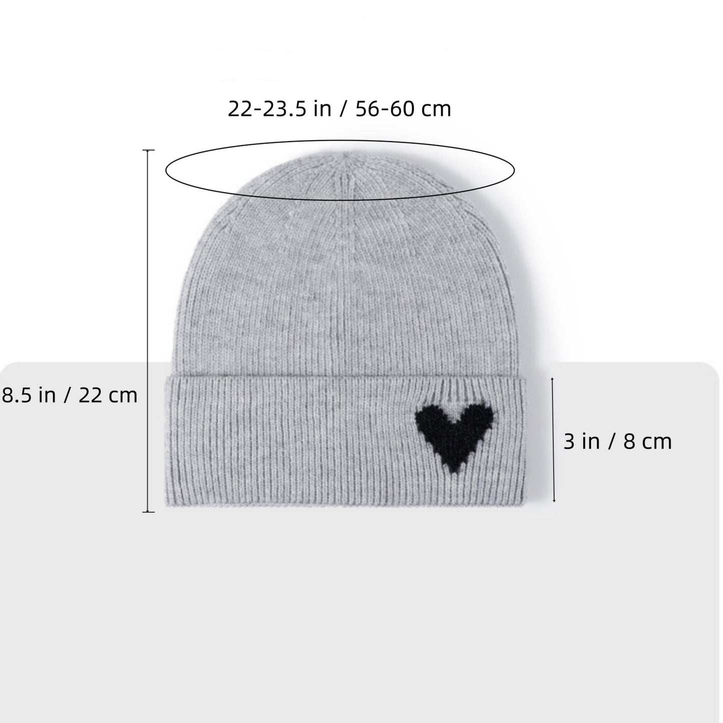 Anna-Kaci Women's Knit Beanie Hat with Embroidered Heart Detail and Folded Cuff