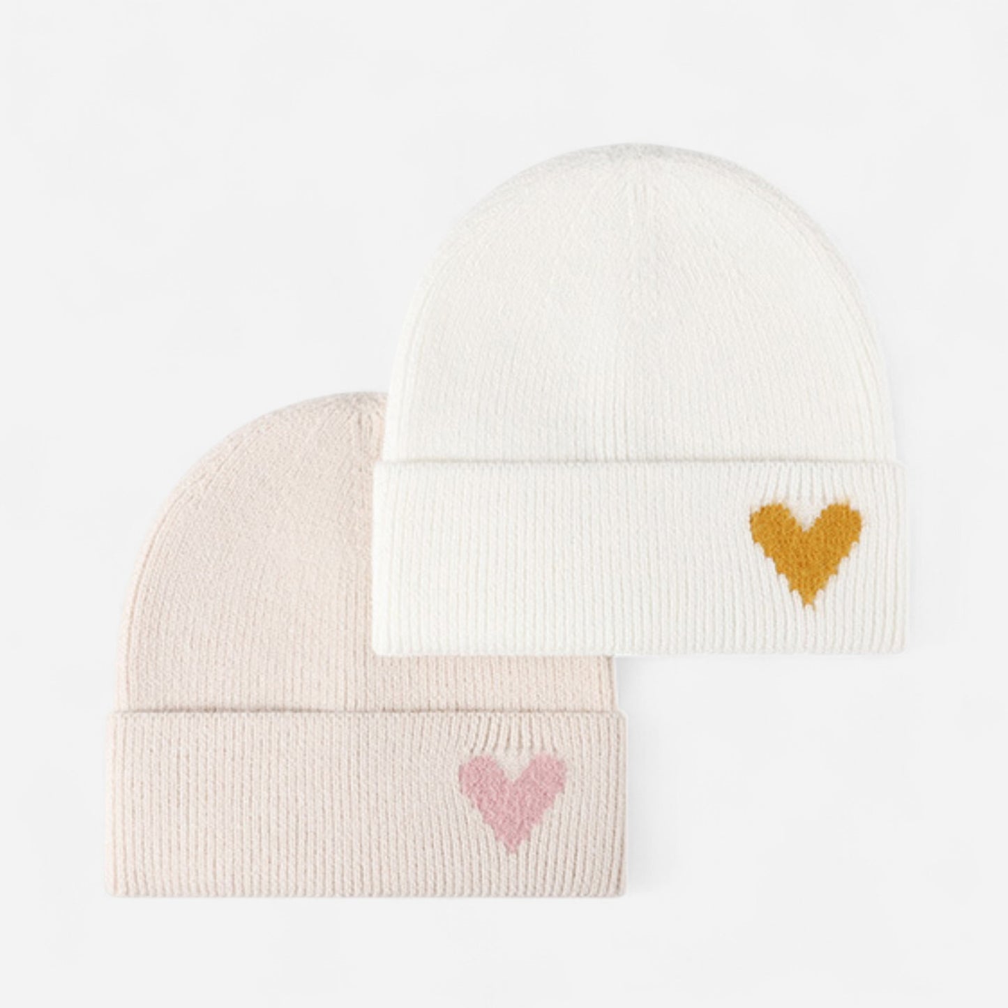 Anna-Kaci Women's Knit Beanie Hat with Embroidered Heart Detail and Folded Cuff