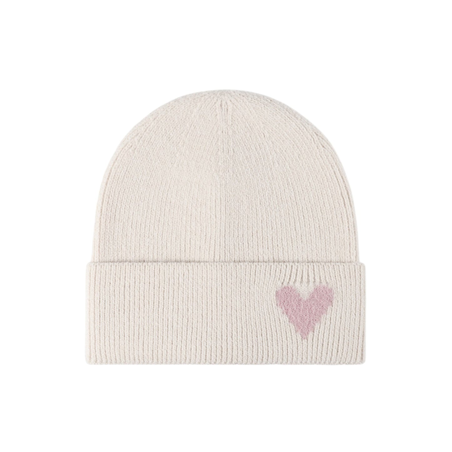 Anna-Kaci Women's Knit Beanie Hat with Embroidered Heart Detail and Folded Cuff
