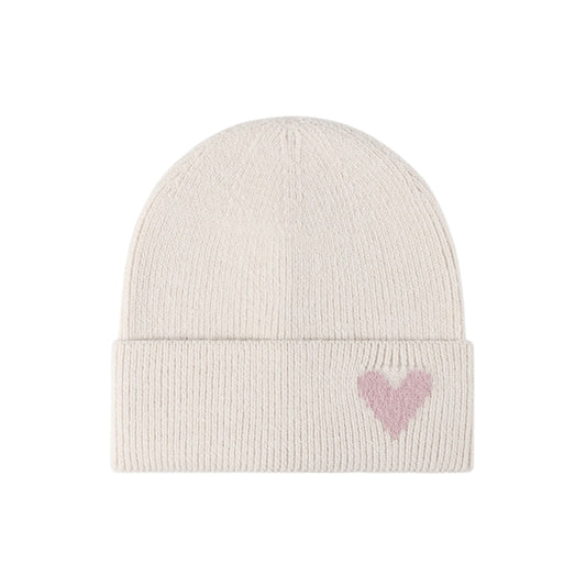 Anna-Kaci Women's Knit Beanie Hat with Embroidered Heart Detail and Folded Cuff