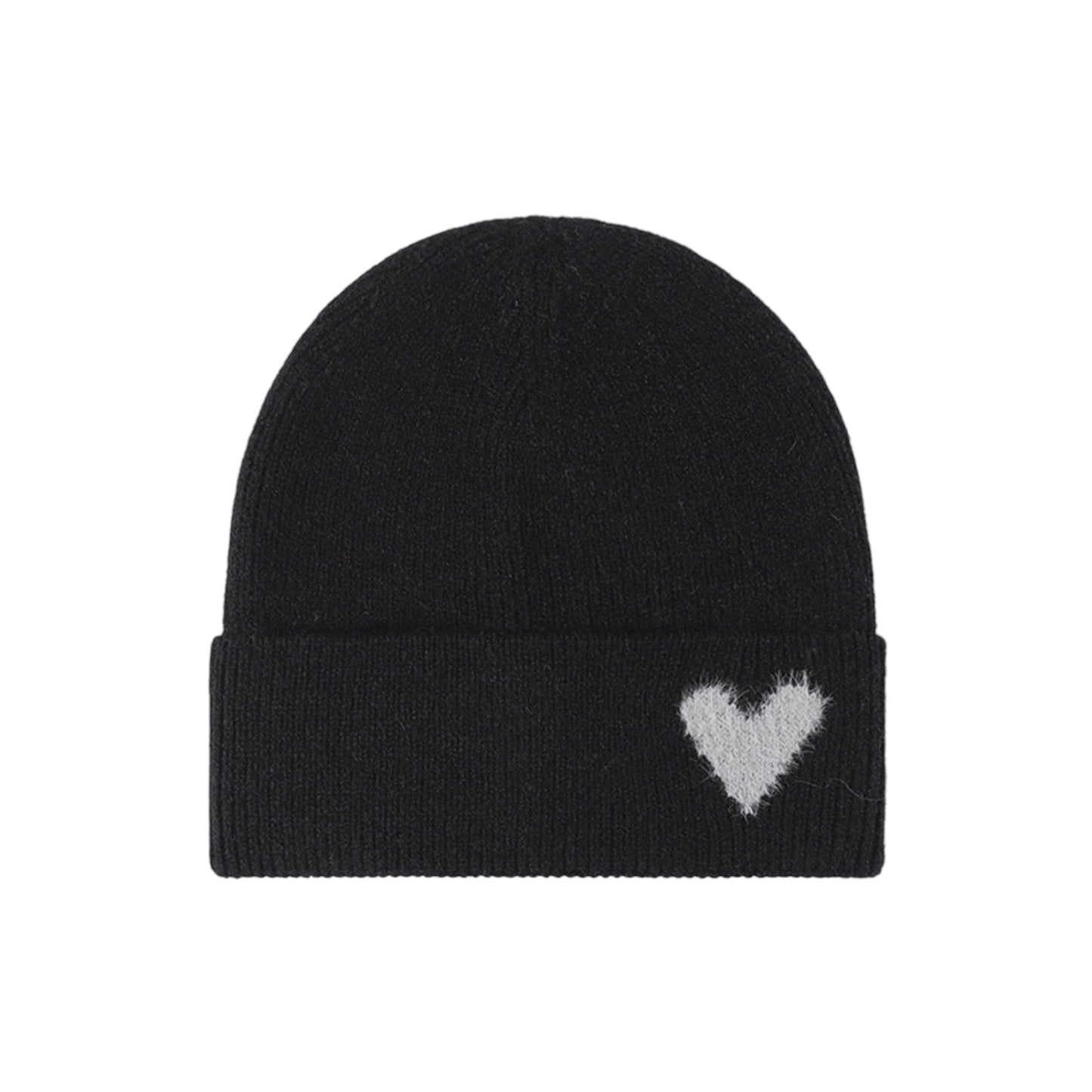 Anna-Kaci Women's Knit Beanie Hat with Embroidered Heart Detail and Folded Cuff
