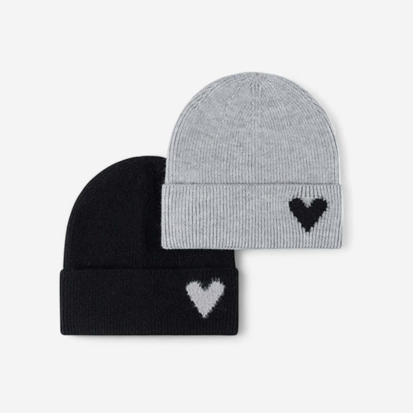 Anna-Kaci Women's Knit Beanie Hat with Embroidered Heart Detail and Folded Cuff