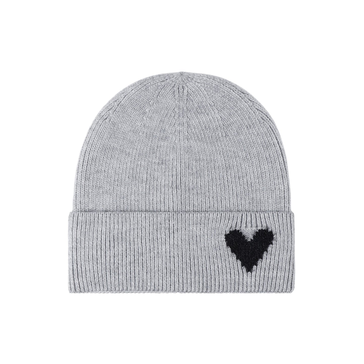 Anna-Kaci Women's Knit Beanie Hat with Embroidered Heart Detail and Folded Cuff