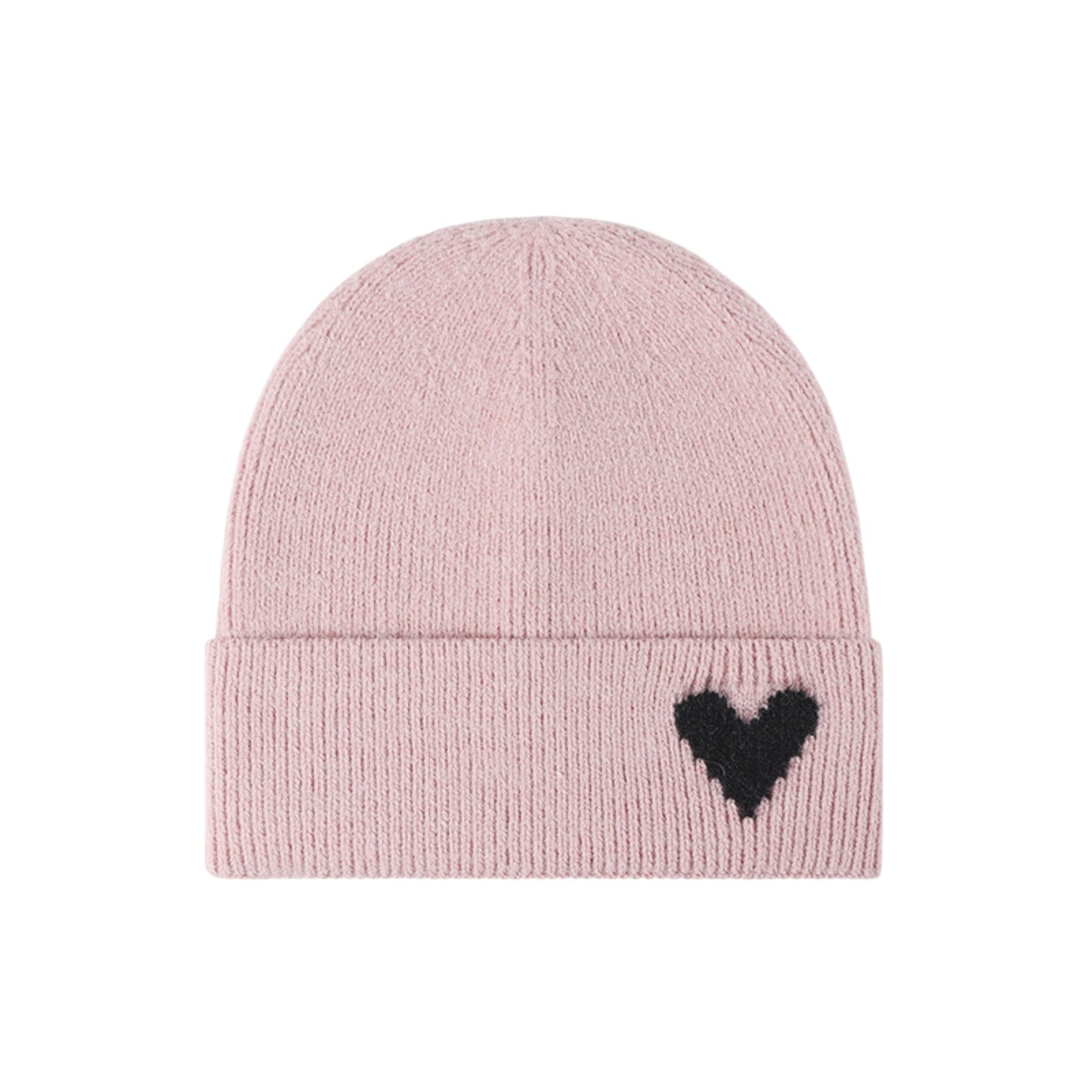 Anna-Kaci Women's Knit Beanie Hat with Embroidered Heart Detail and Folded Cuff
