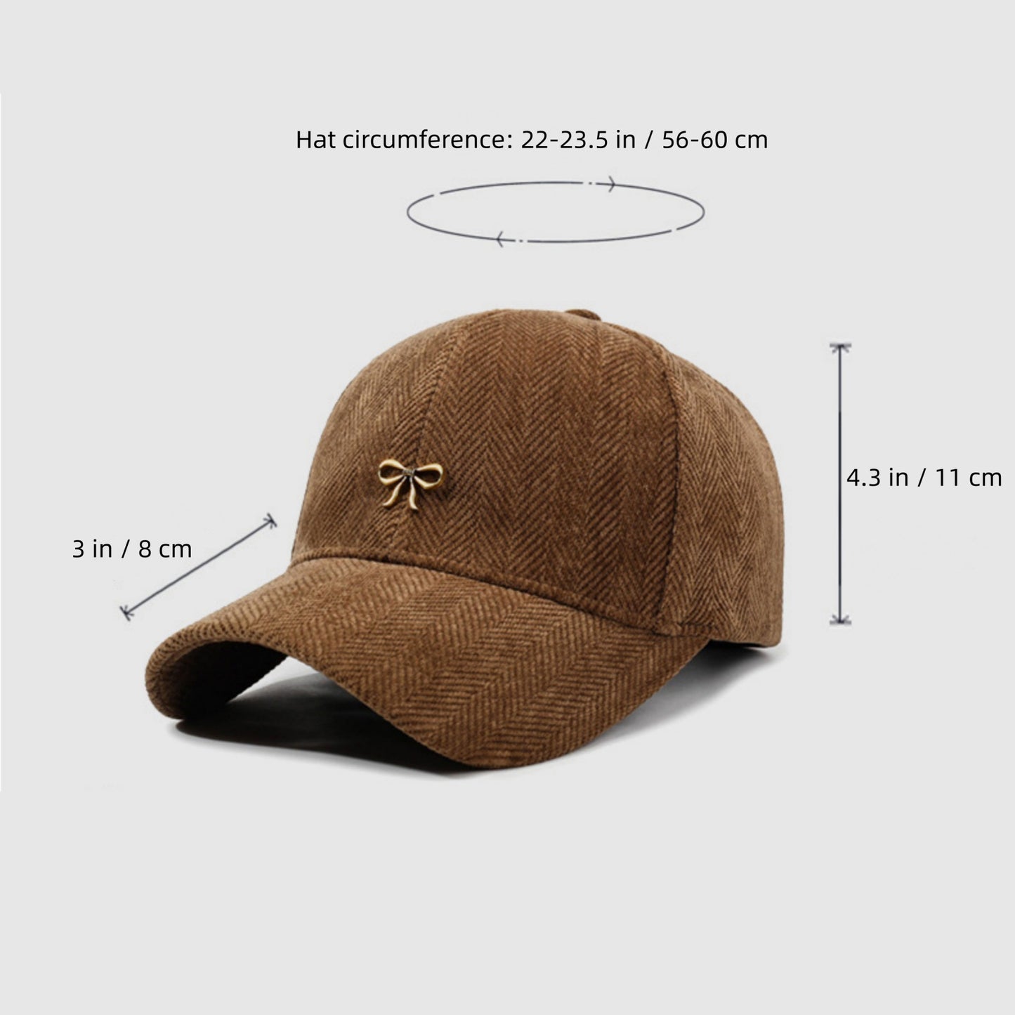 Anna-Kaci Women's Herringbone Baseball Cap with Bow Accent and Curved Brim