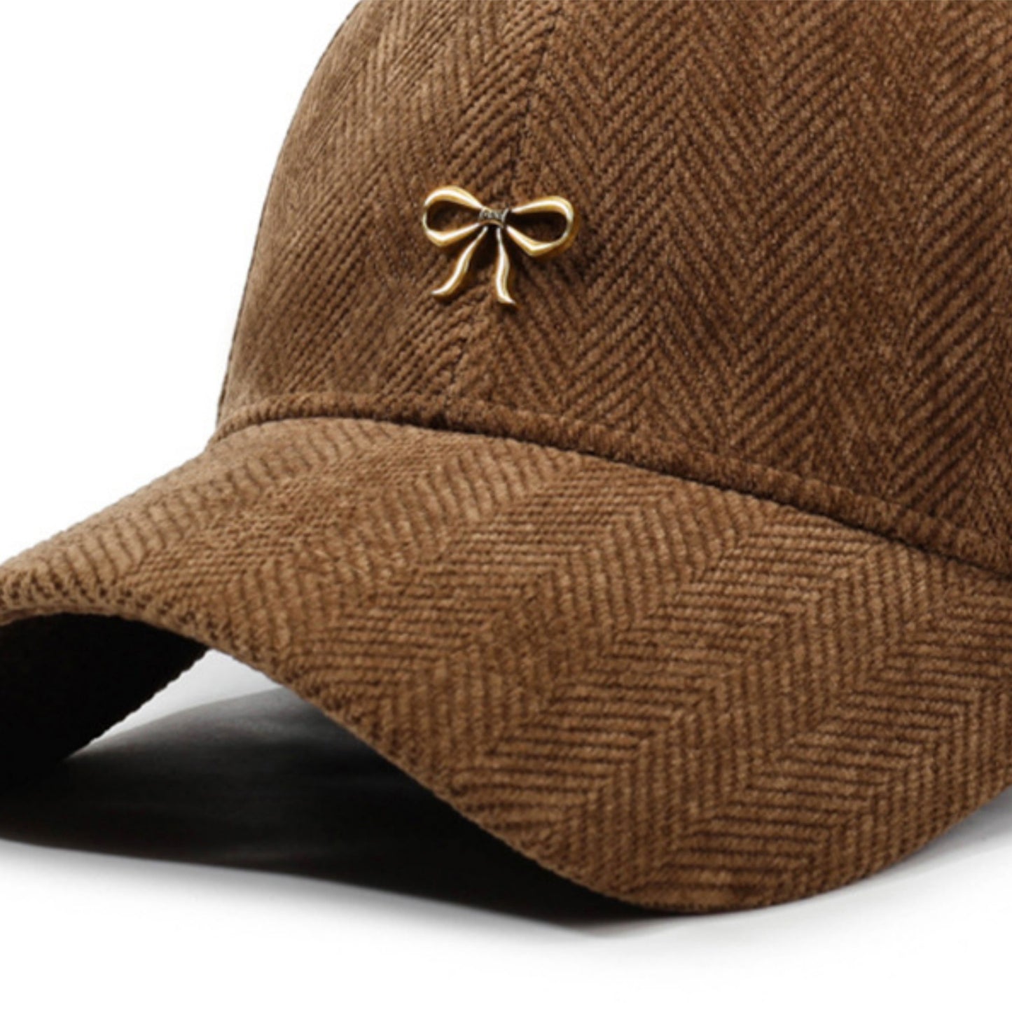 Anna-Kaci Women's Herringbone Baseball Cap with Bow Accent and Curved Brim