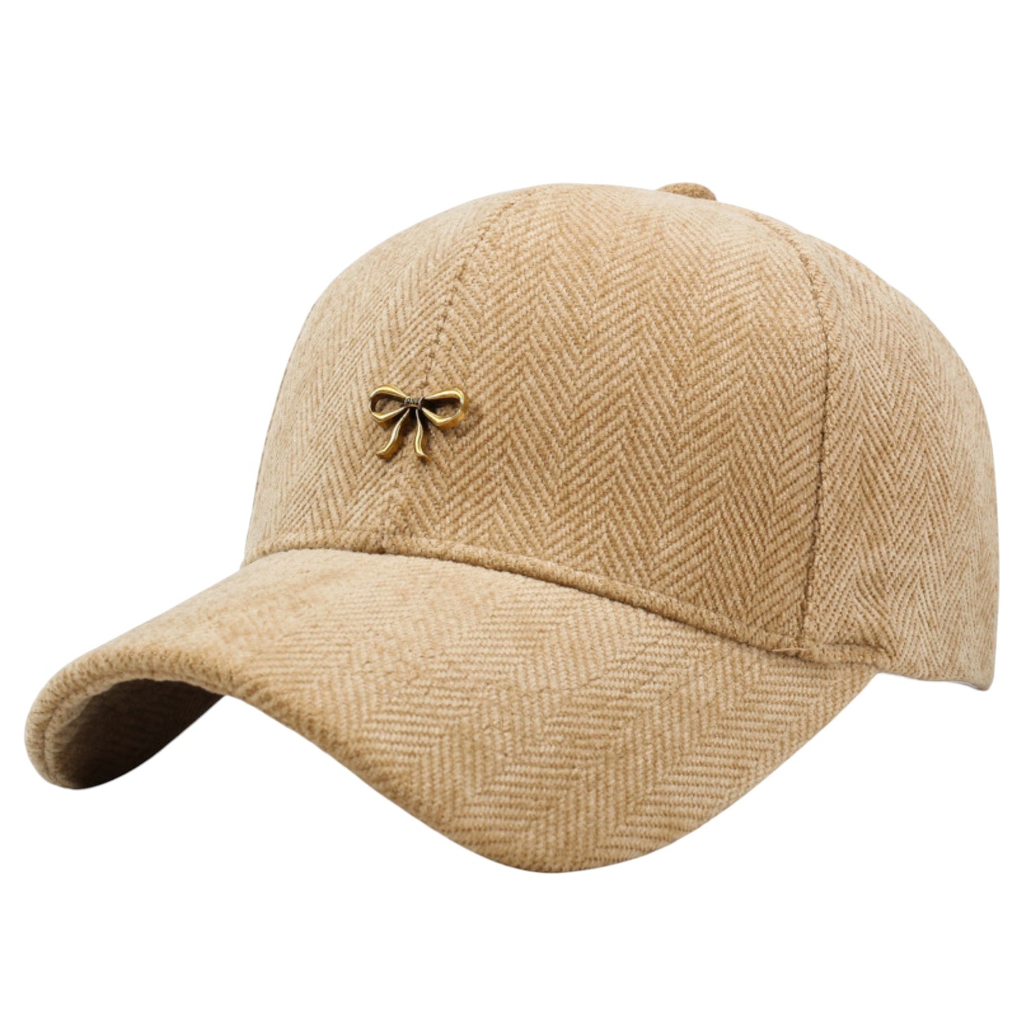 Anna-Kaci Women's Herringbone Baseball Cap with Bow Accent and Curved Brim