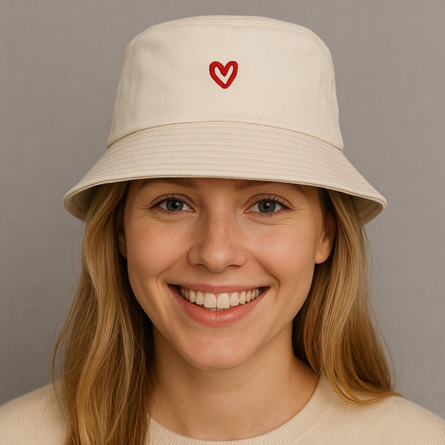 Anna-Kaci Women's Cotton Bucket Hat with Red Heart Embroidery and Wide Brim
