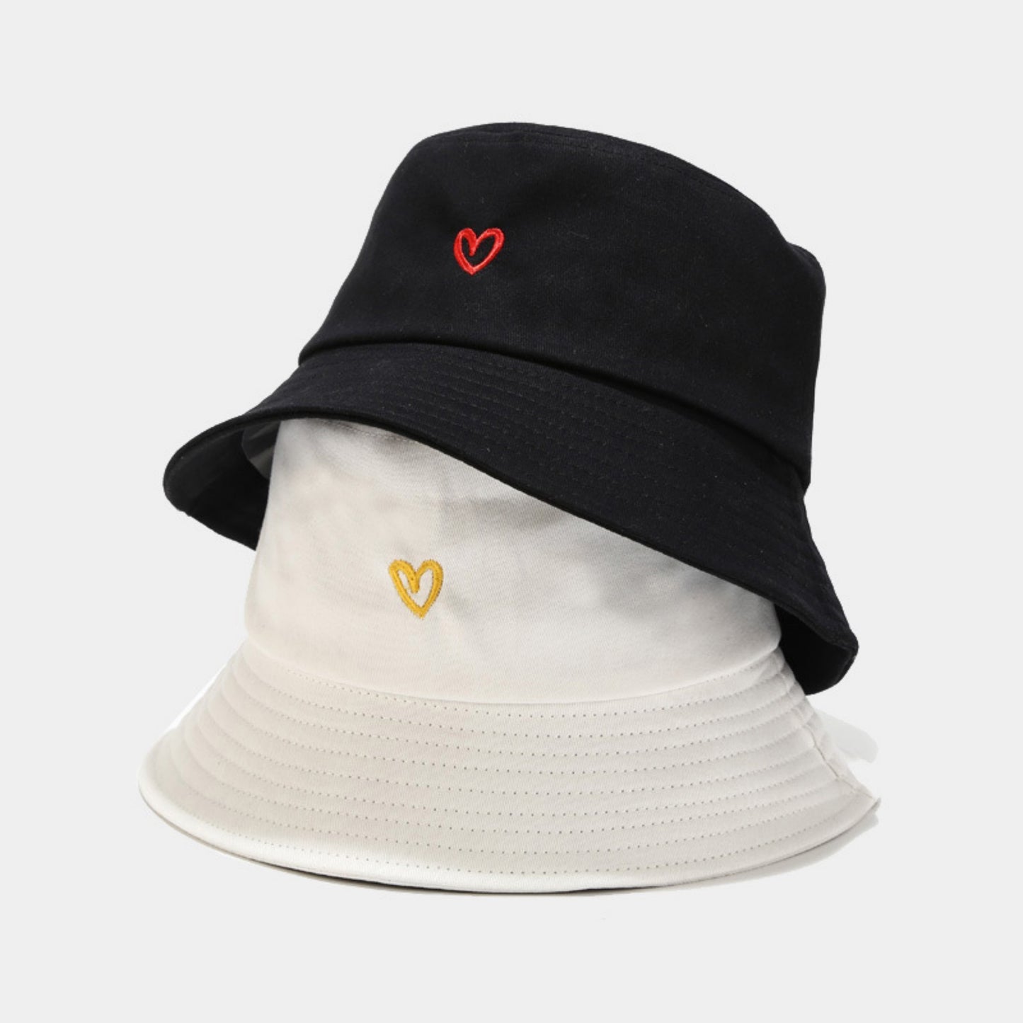 Anna-Kaci Women's Cotton Bucket Hat with Red Heart Embroidery and Wide Brim