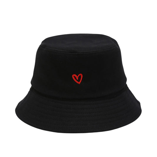 Anna-Kaci Women's Cotton Bucket Hat with Red Heart Embroidery and Wide Brim