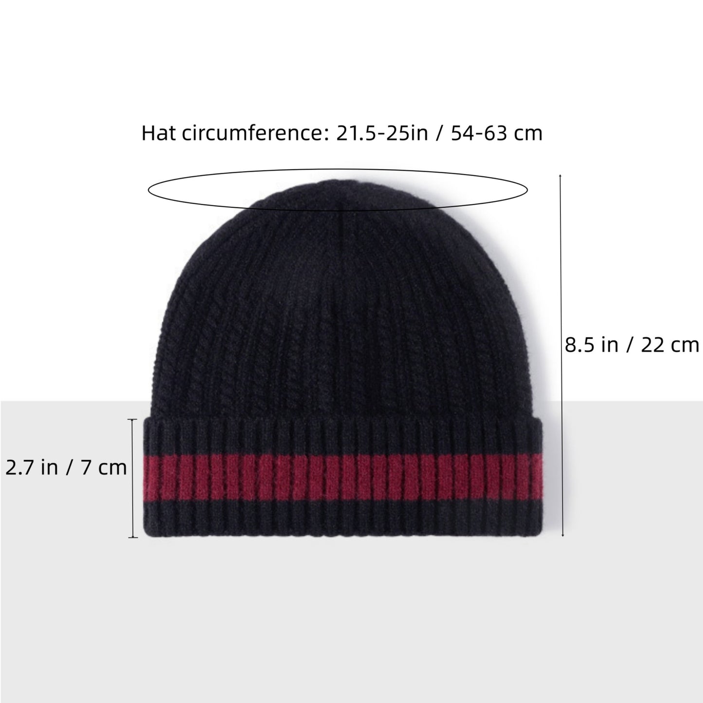 Anna-Kaci Unisex Rib Knit Beanie with Folded Cuff and Contrast Stripe Detail