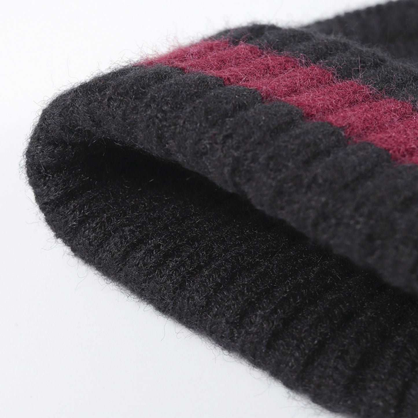 Anna-Kaci Unisex Rib Knit Beanie with Folded Cuff and Contrast Stripe Detail