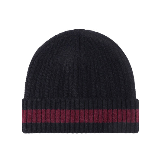Anna-Kaci Unisex Rib Knit Beanie with Folded Cuff and Contrast Stripe Detail