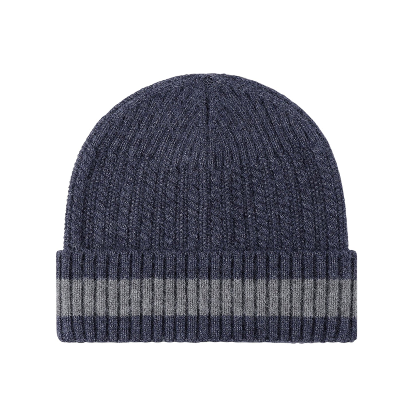 Anna-Kaci Unisex Rib Knit Beanie with Folded Cuff and Contrast Stripe Detail