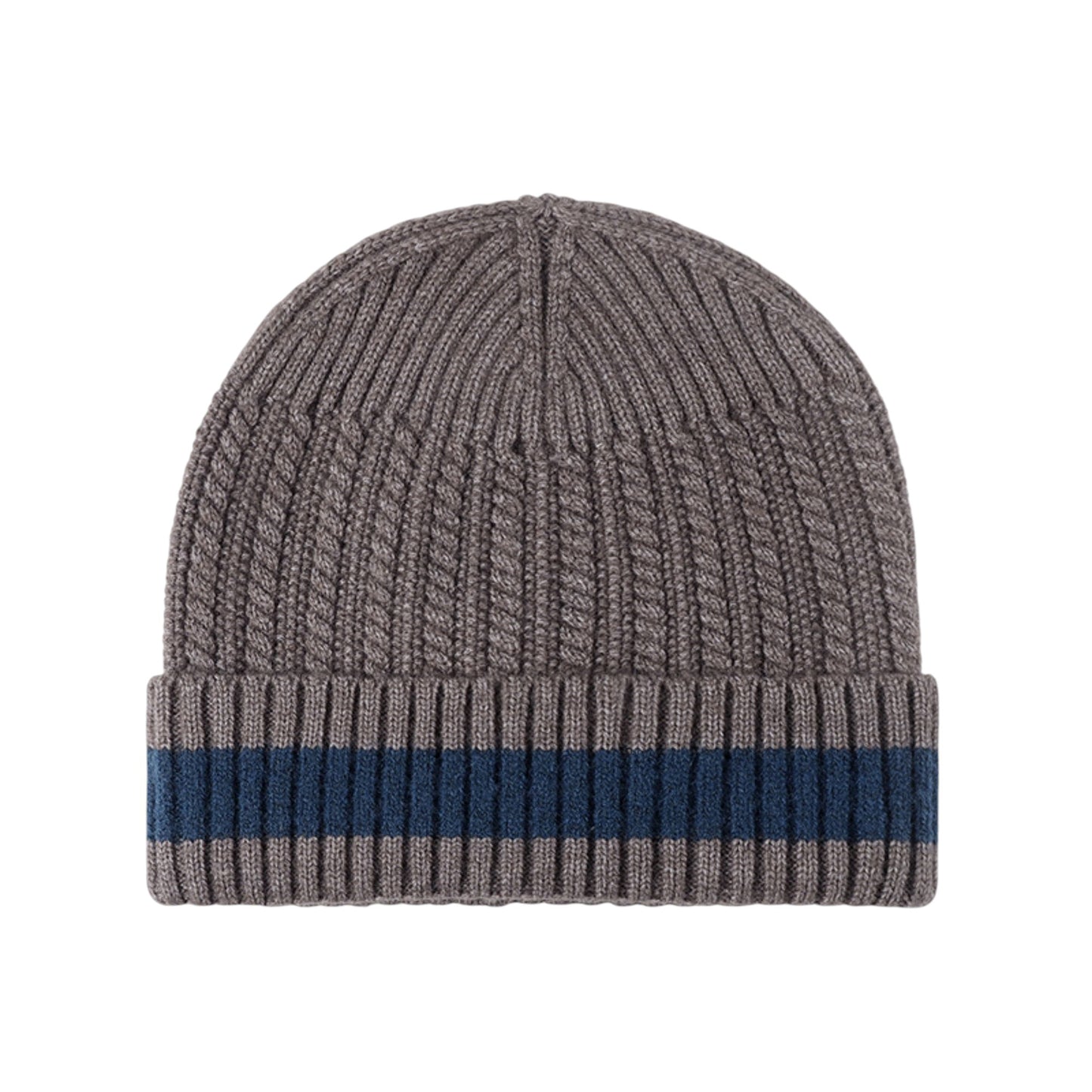 Anna-Kaci Unisex Rib Knit Beanie with Folded Cuff and Contrast Stripe Detail