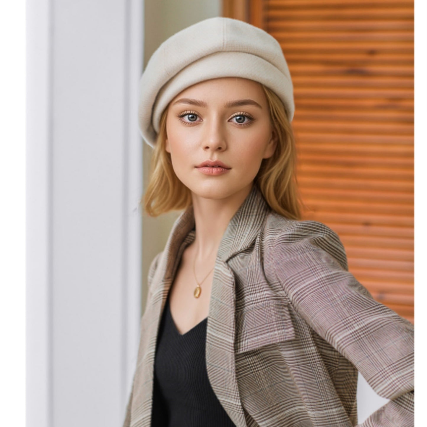 Anna-Kaci Women's Classic Houndstooth Wool Blend Newsboy Cap