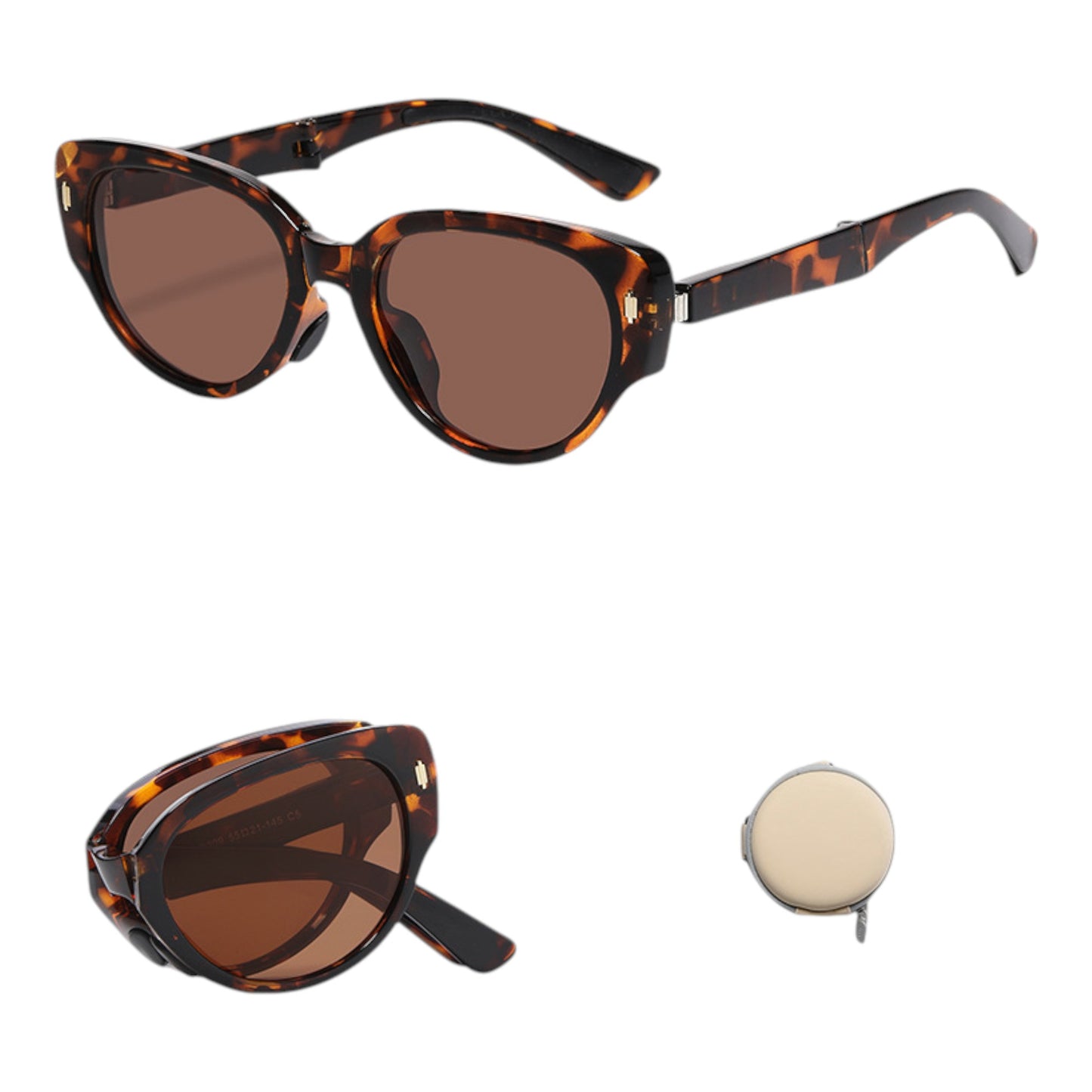 Anna-Kaci Women's Foldable Tortoiseshell Cat Eye Sunglasses with UV Protection and Compact Storage Case