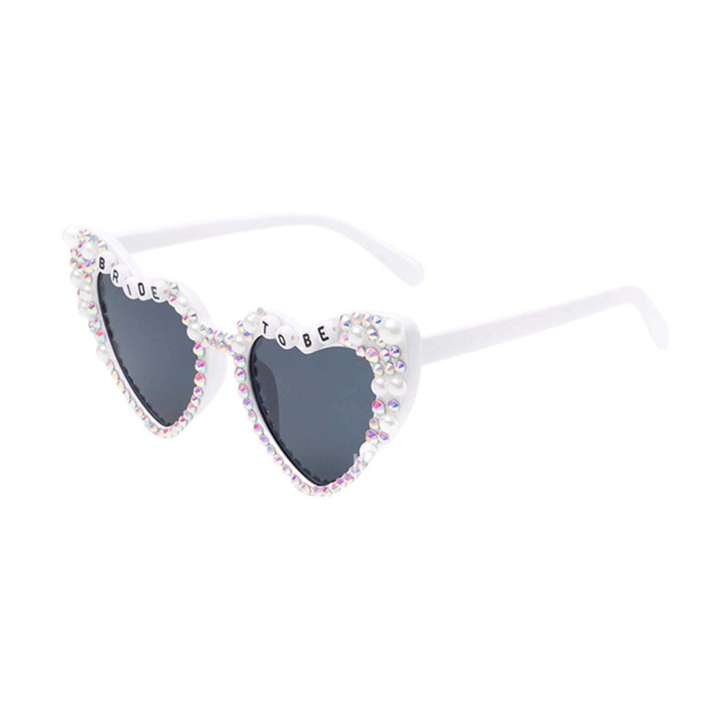 Anna-Kaci Women's Heart-Shaped Bride to Be Sunglasses with Rhinestone and Pearl Embellishments for Bachelorette Party