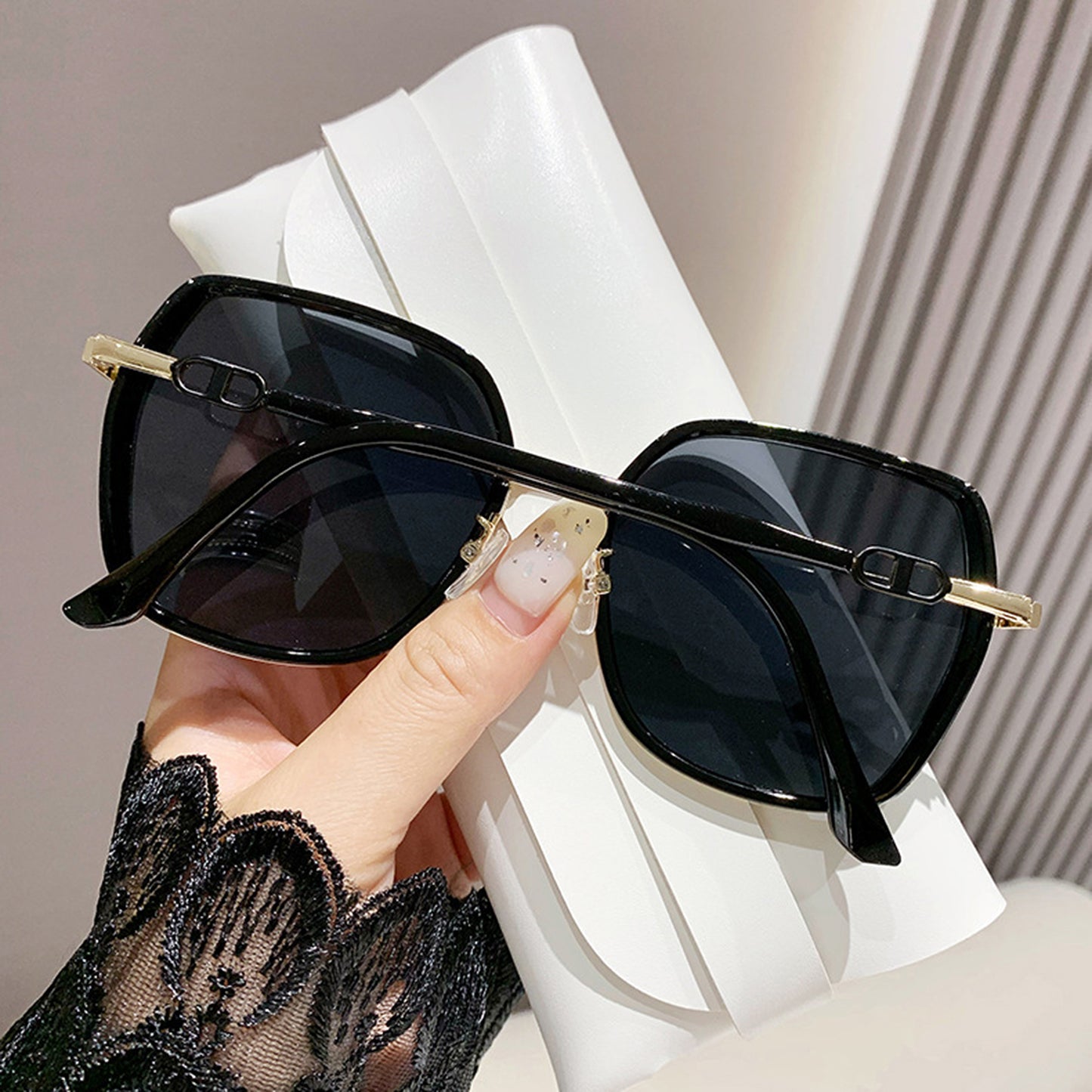 Anna-Kaci Women's Oversized Square Sunglasses with Dual Layer Frame and Gold Temple Accent UV400 Dark Lenses