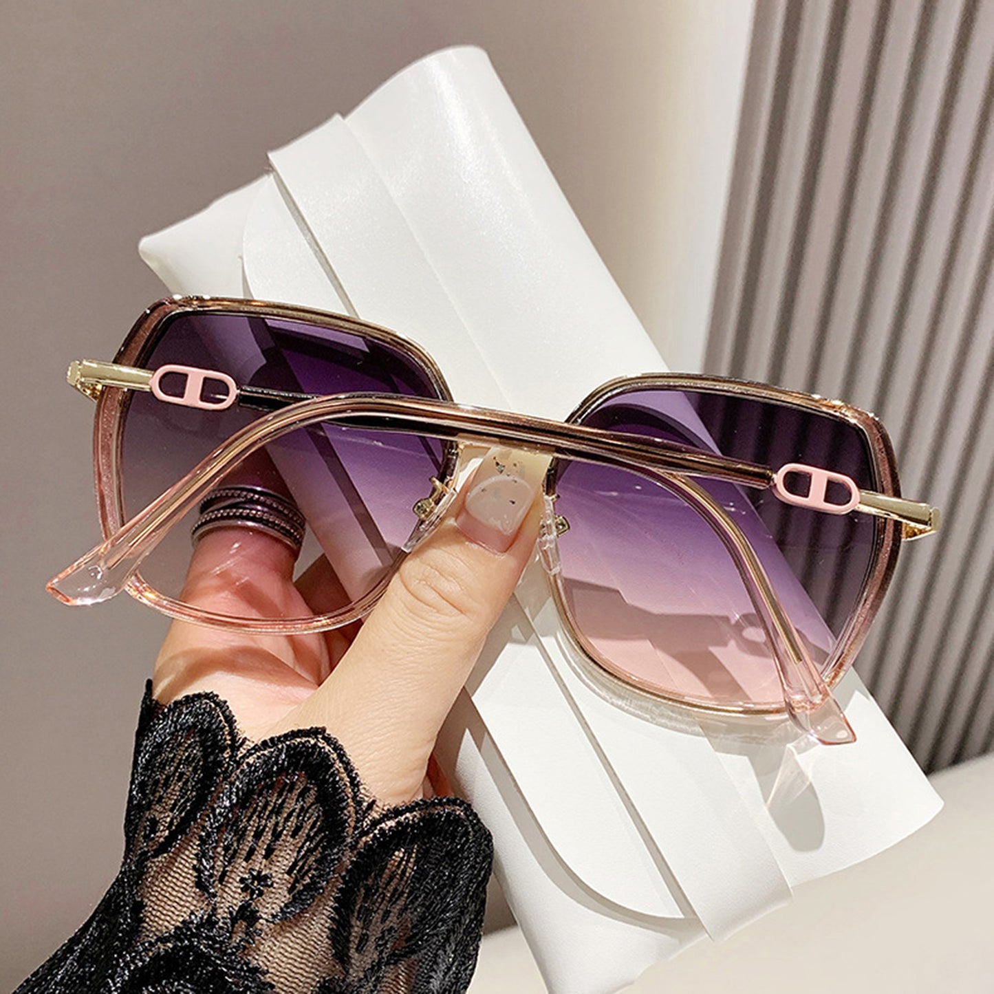 Anna-Kaci Women's Oversized Square Sunglasses with Dual Layer Frame and Gold Temple Accent UV400 Dark Lenses