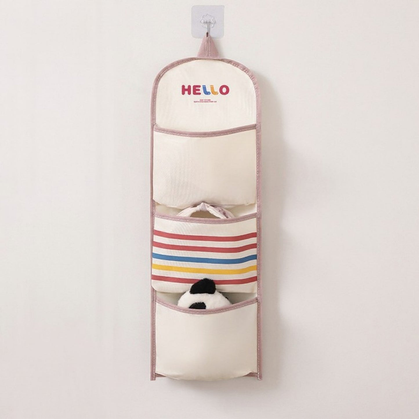 Anna-Kaci Hanging Wall Storage Organizer with Fabric Multi-Pockets and Striped Accent Design