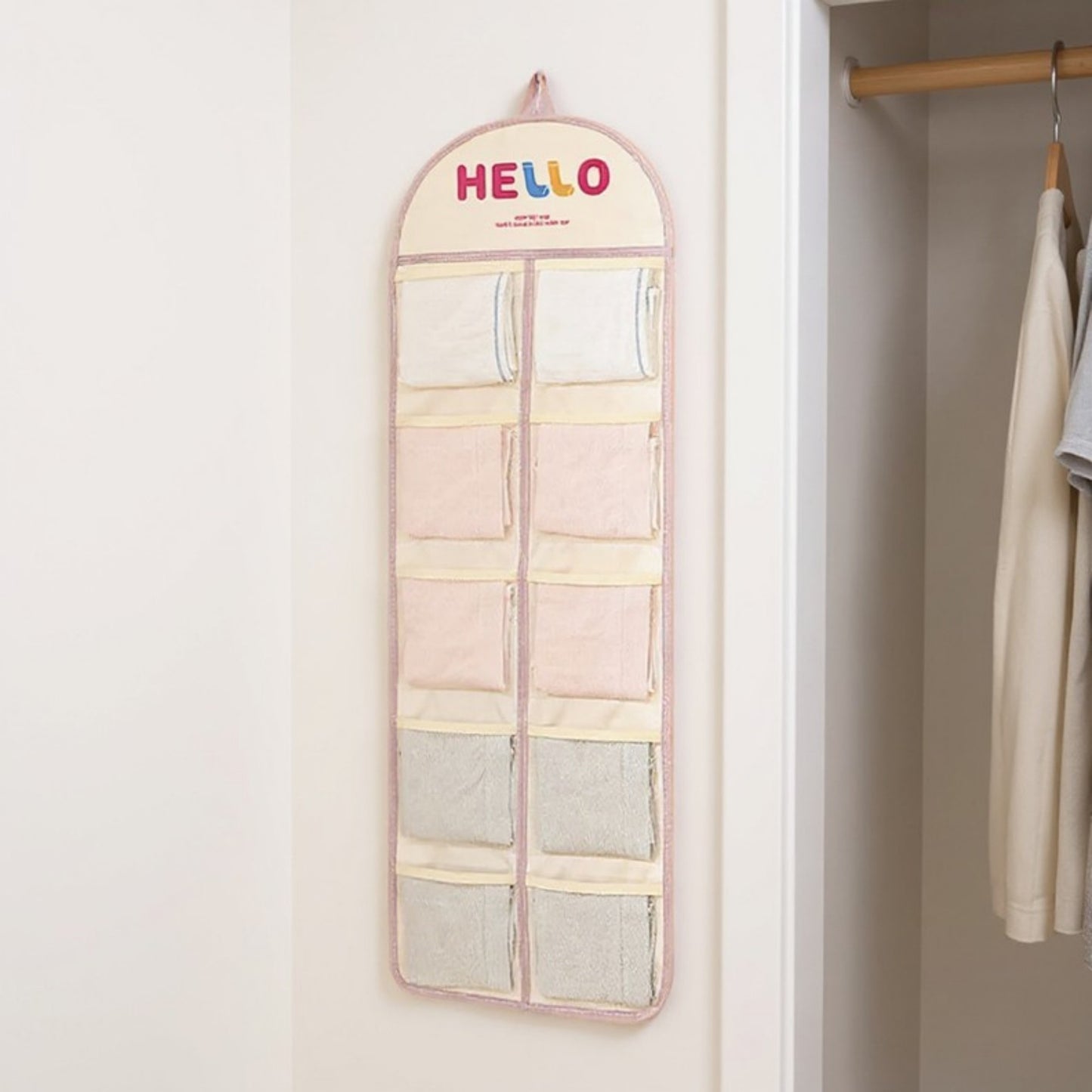 Anna-Kaci Hanging Wall Storage Organizer with multiple Mesh Pockets and Print Design