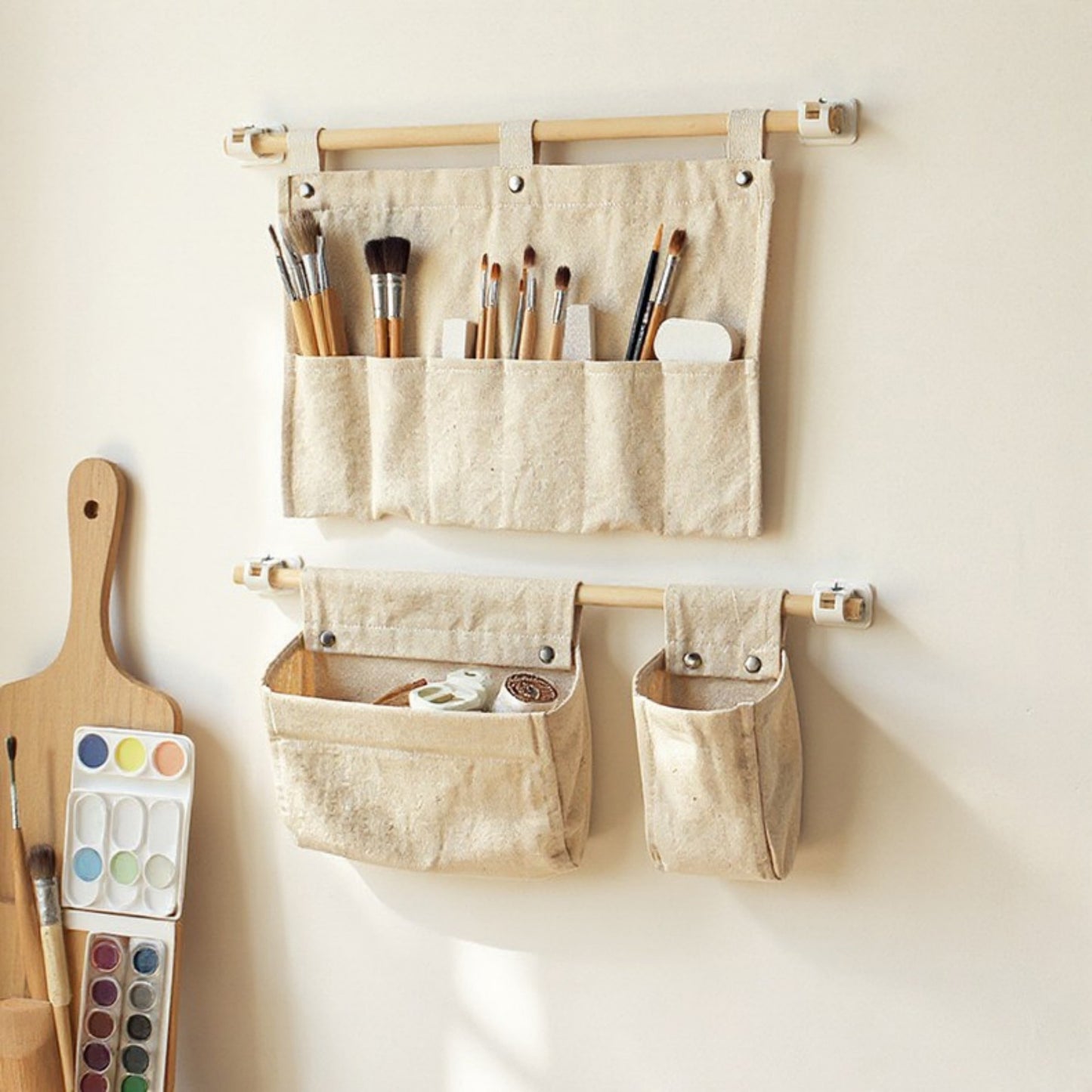 Anna-Kaci Hanging Wall Storage Basket with Front Pocket and Reinforced Canvas Construction