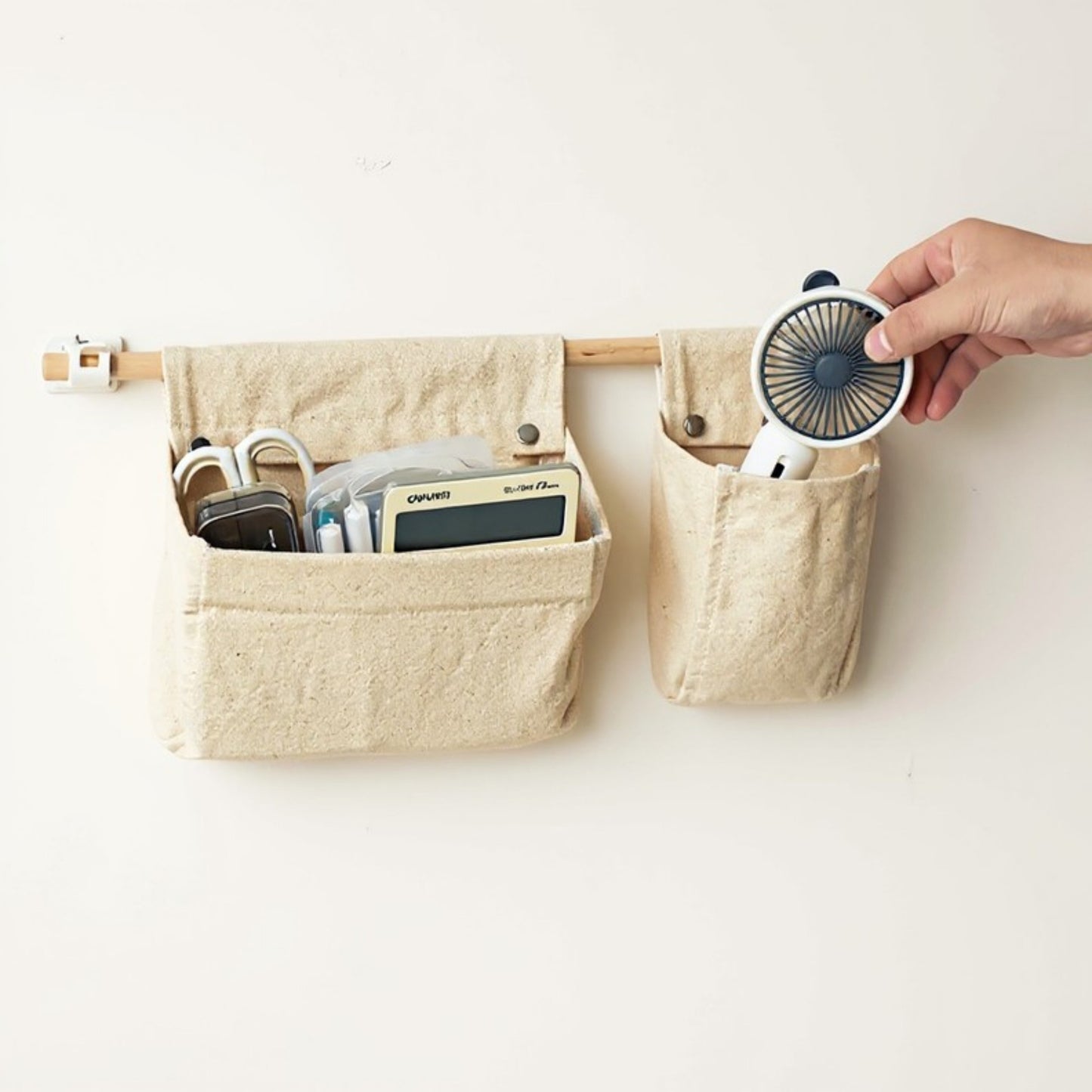 Anna-Kaci Hanging Wall Storage Basket with Front Pocket and Reinforced Canvas Construction