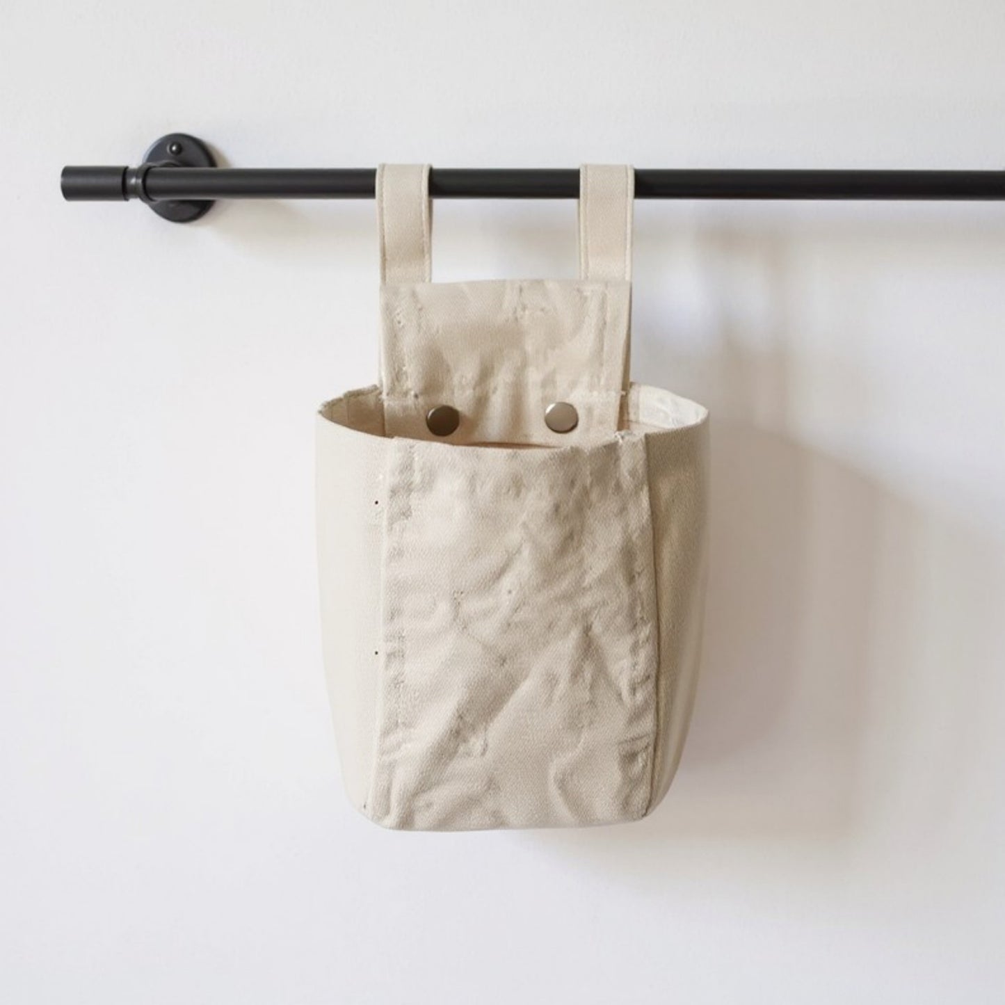 Anna-Kaci Hanging Wall Storage Basket with Front Pocket and Reinforced Canvas Construction