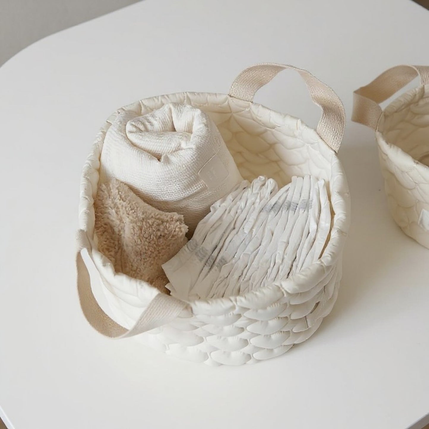 Anna-Kaci Quilted Fabric Storage Basket with Dual Handles and Soft Padded Design