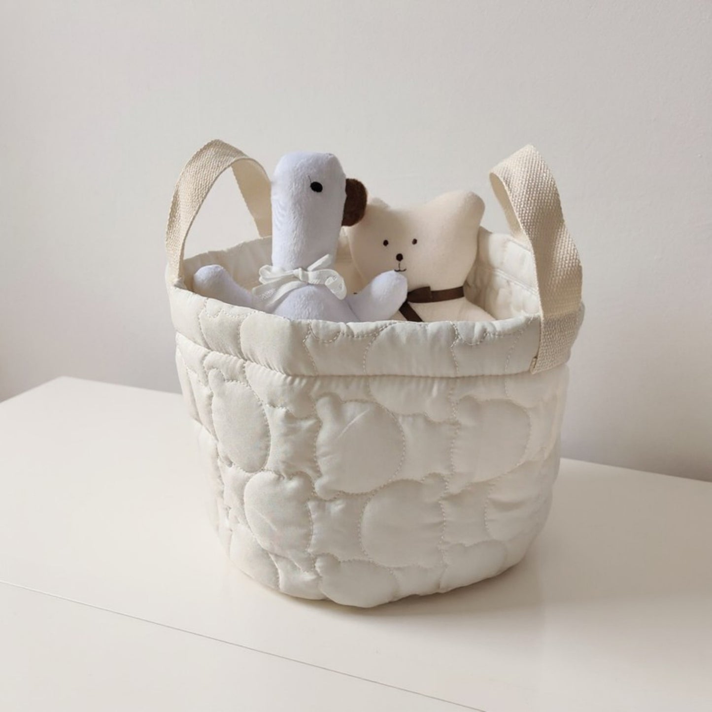 Anna-Kaci Quilted Fabric Storage Basket with Dual Handles and Soft Padded Design