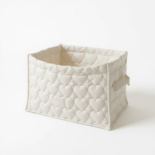 Anna-Kaci Quilted Square Storage Basket with Heart Pattern and Side Handles