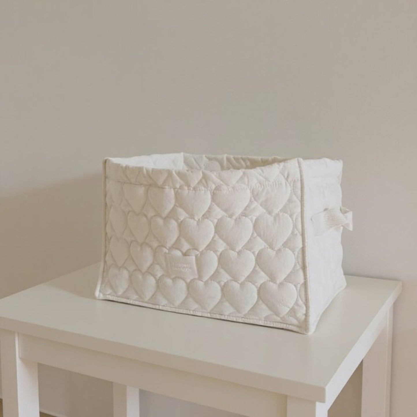 Anna-Kaci Quilted Square Storage Basket with Heart Pattern and Side Handles
