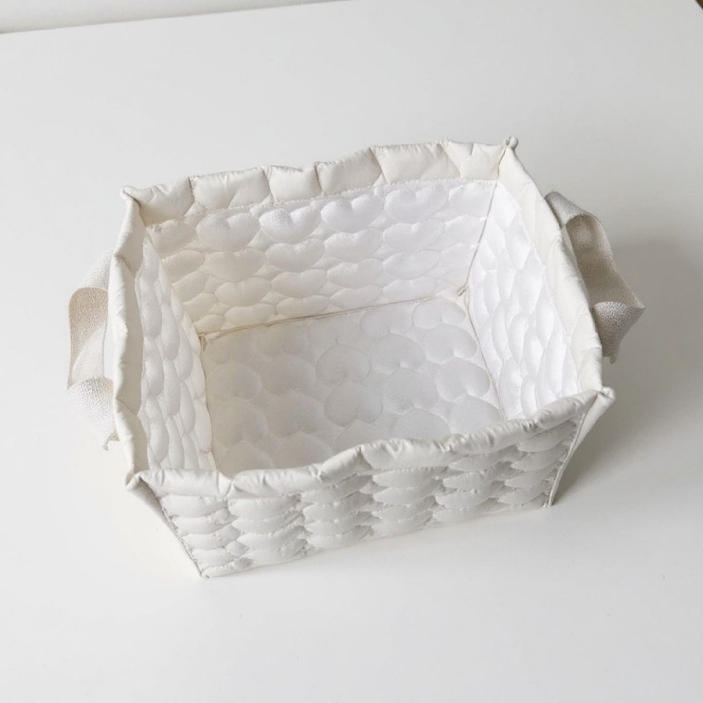 Anna-Kaci Quilted Square Storage Basket with Heart Pattern and Side Handles