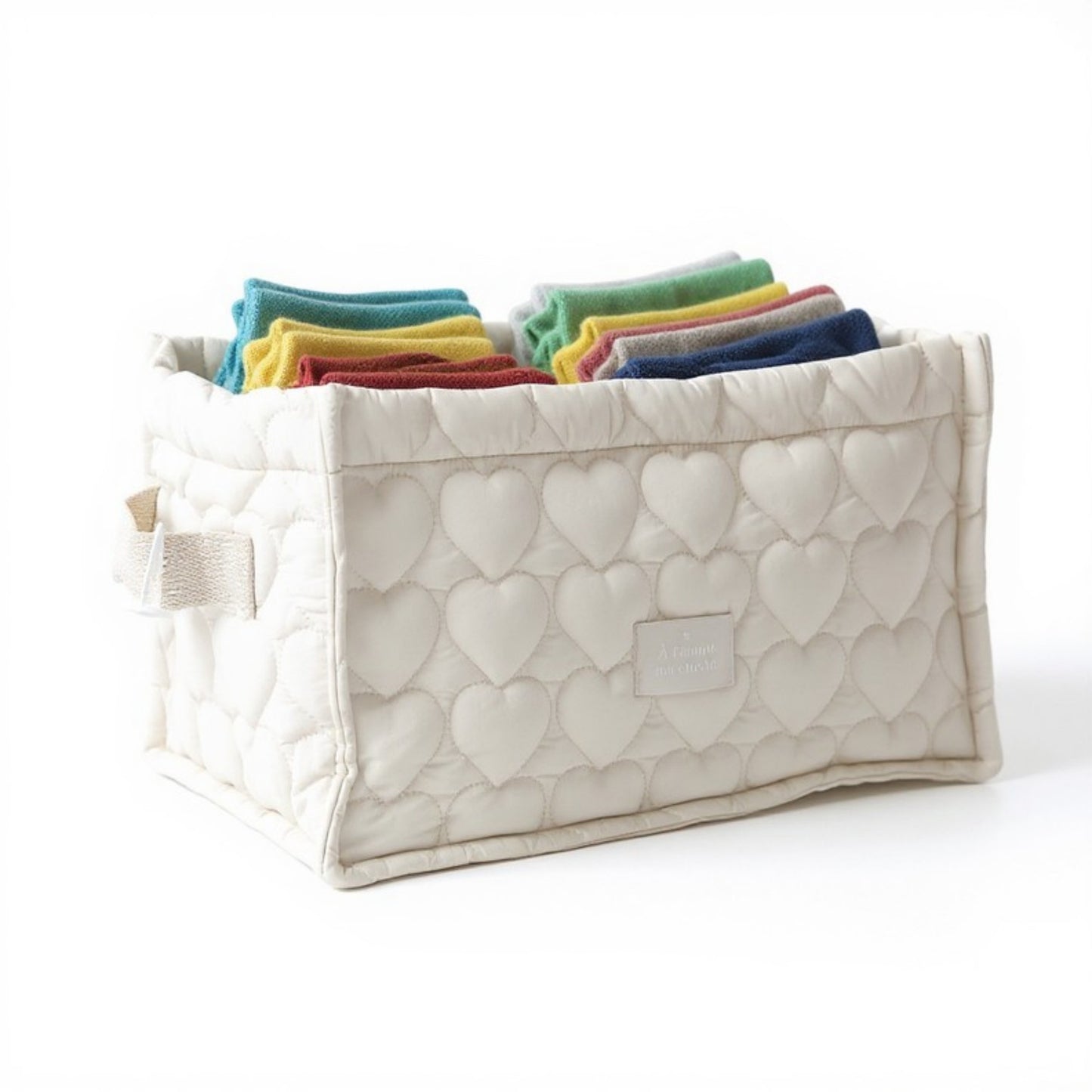 Anna-Kaci Quilted Square Storage Basket with Heart Pattern and Side Handles