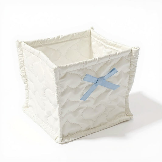 Anna-Kaci Quilted Storage Basket with Heart Stitching and Bow Accent