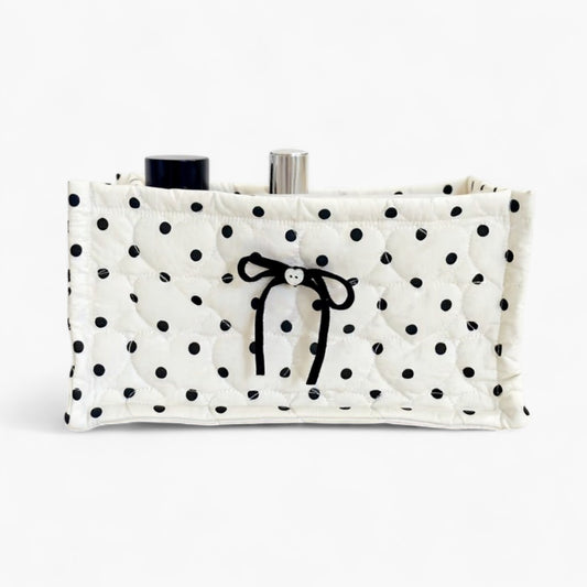 Anna-Kaci Quilted Polka Dot Storage Basket with Bow Accent and Soft Fabric Design