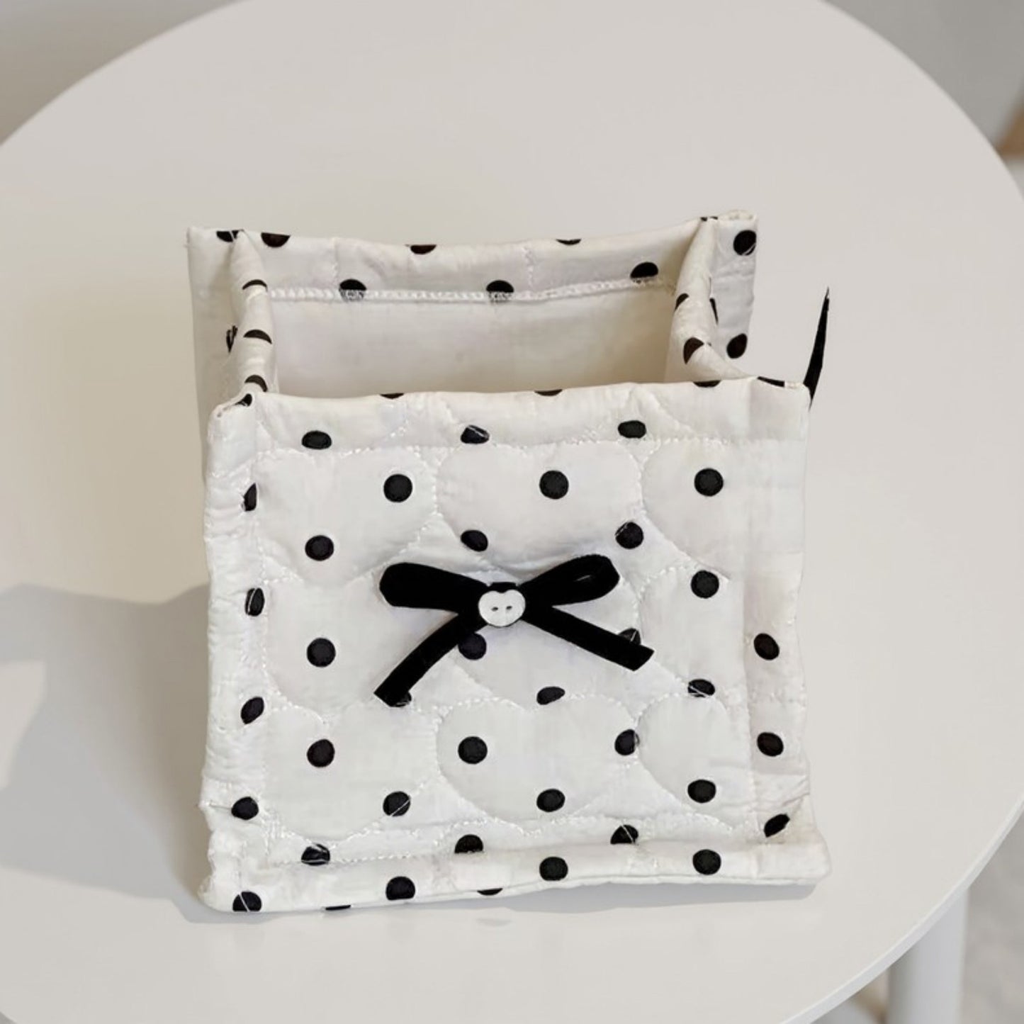 Anna-Kaci Quilted Polka Dot Storage Basket with Bow Accent and Soft Fabric Design