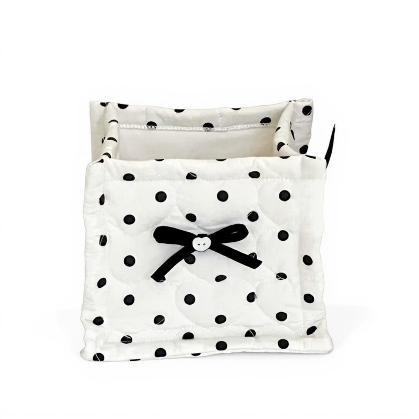 Anna-Kaci Quilted Polka Dot Storage Basket with Bow Accent and Soft Fabric Design