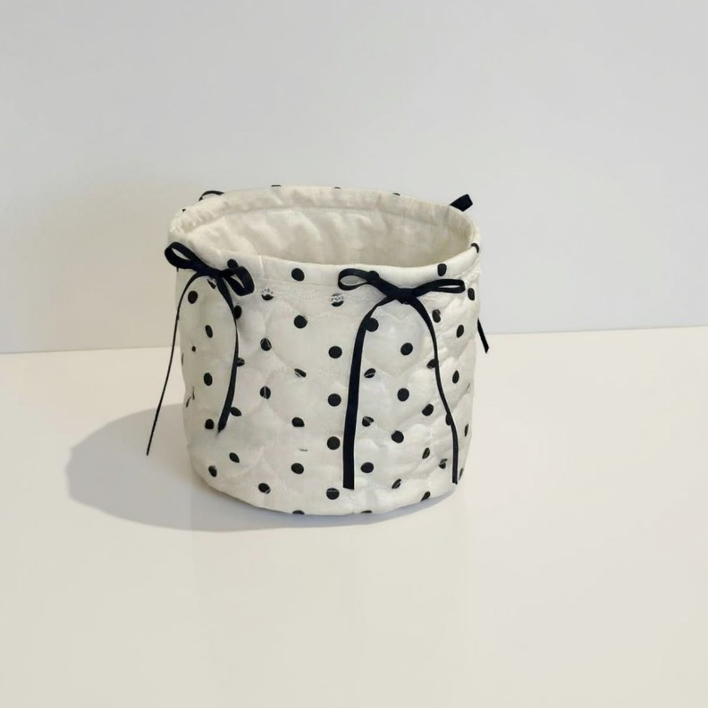 Anna-Kaci Quilted Polka Dot Storage Basket with Bow Accent and Soft Fabric Design