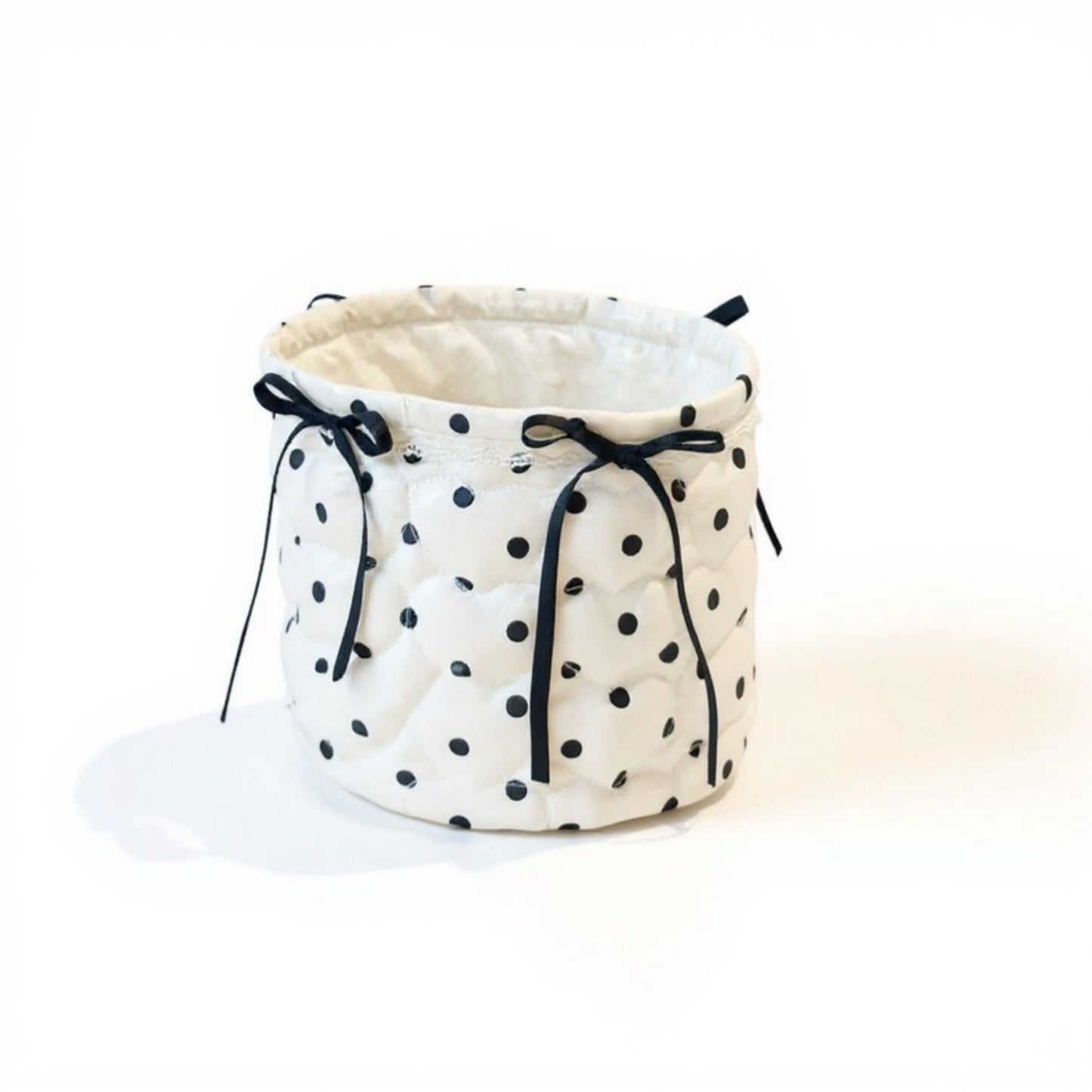 Anna-Kaci Quilted Polka Dot Storage Basket with Bow Accent and Soft Fabric Design