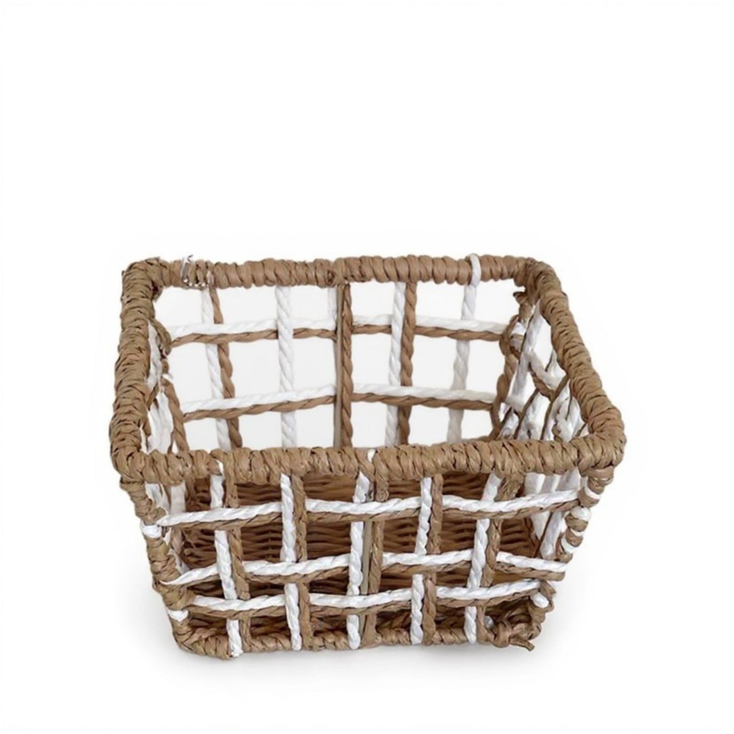 Anna-Kaci Open Weave Rattan Storage Basket with Reinforced Frame and Two-Tone Design