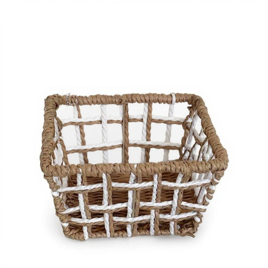 Anna-Kaci Open Weave Rattan Storage Basket with Reinforced Frame and Two-Tone Design
