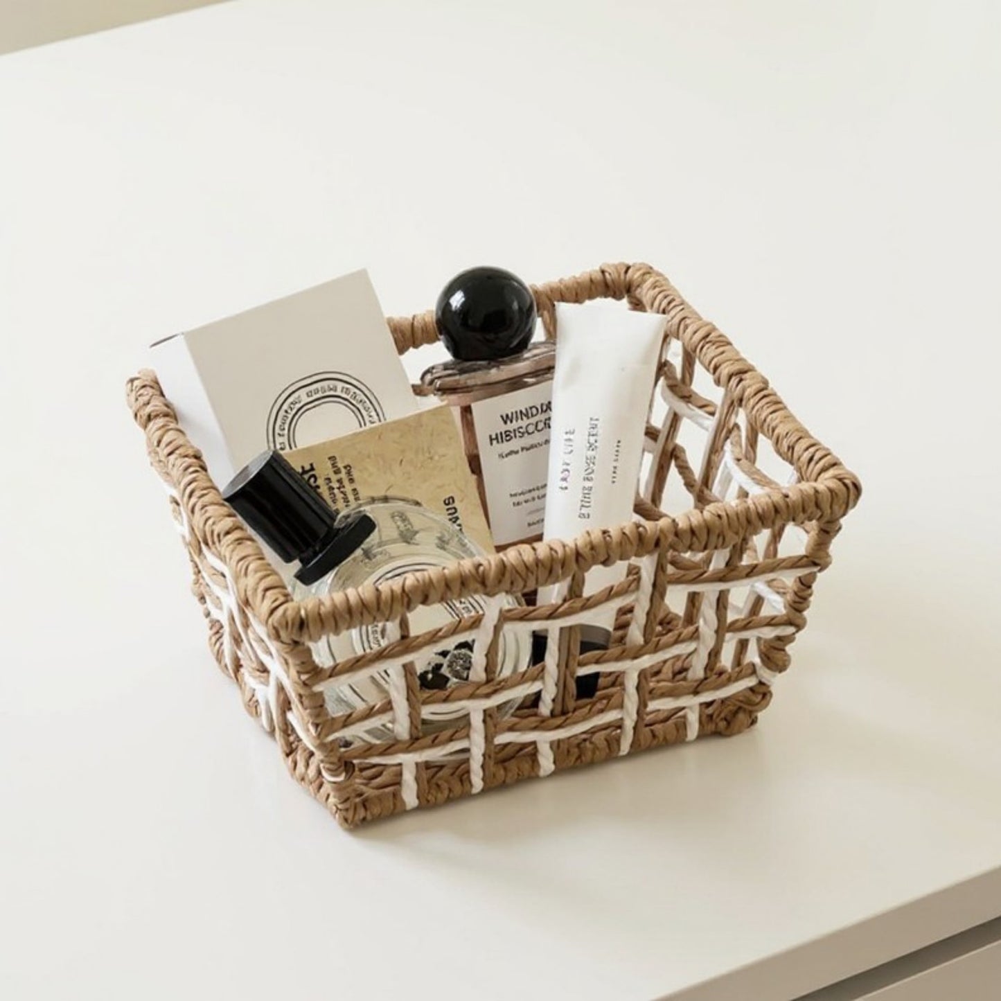 Anna-Kaci Open Weave Rattan Storage Basket with Reinforced Frame and Two-Tone Design