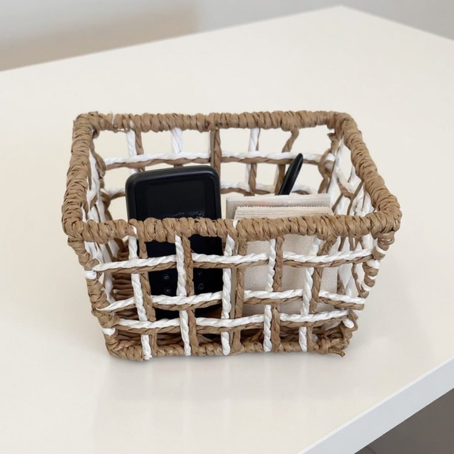 Anna-Kaci Open Weave Rattan Storage Basket with Reinforced Frame and Two-Tone Design