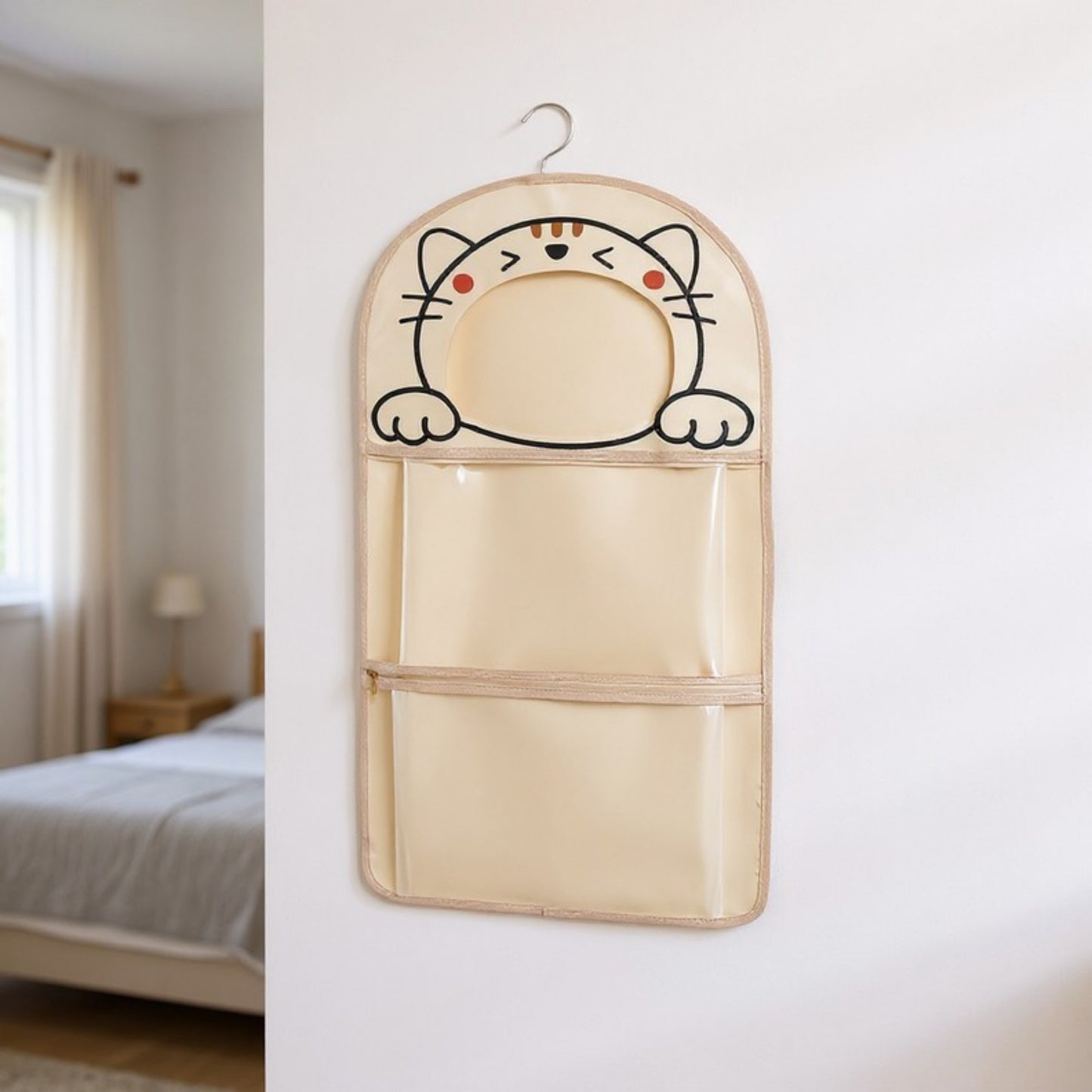 Anna-Kaci Hanging Cat Design Storage Organizer with Hook and Dual Compartments