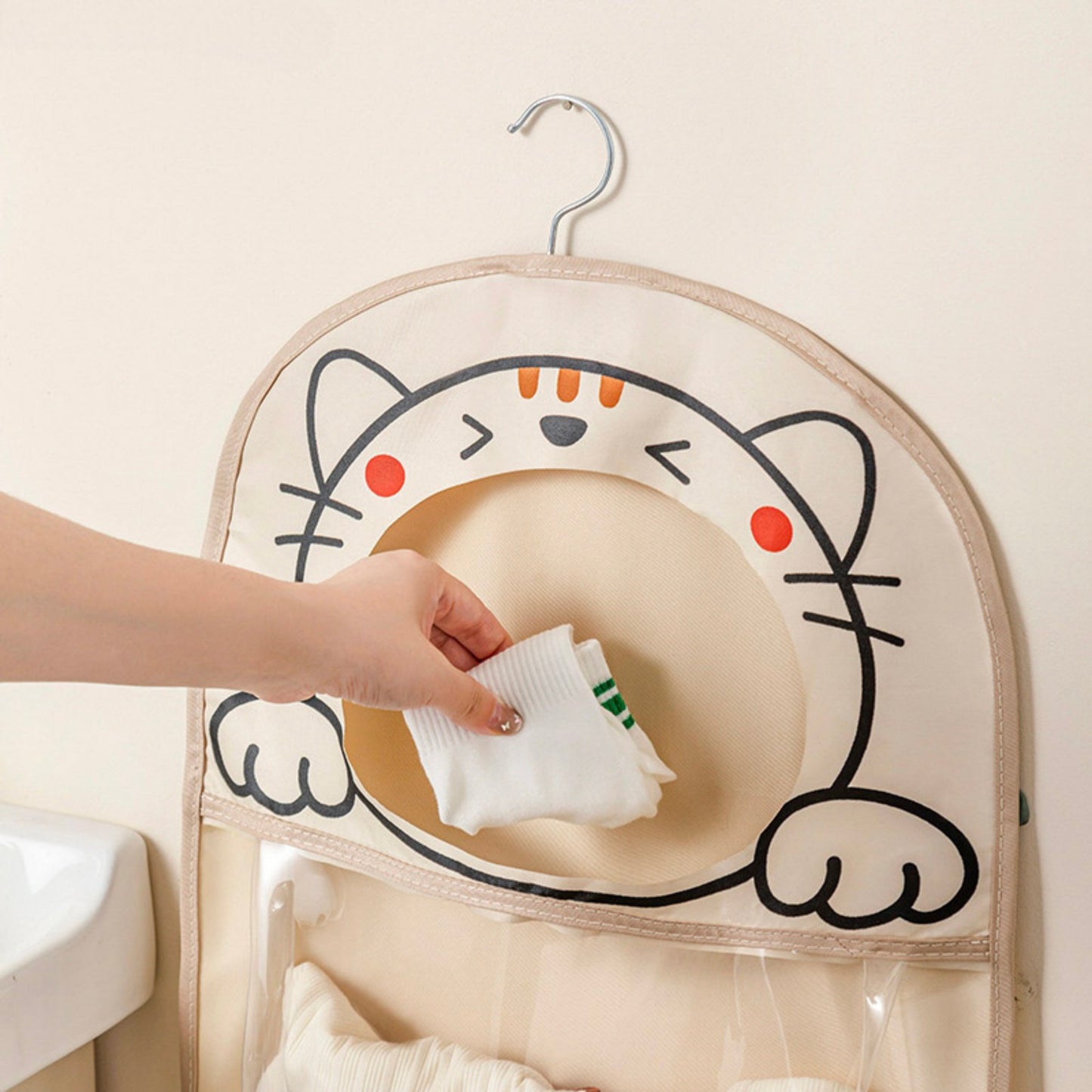 Anna-Kaci Hanging Cat Design Storage Organizer with Hook and Dual Compartments
